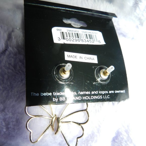 Bebe Butterfly Dangling Rhinstones Charm Post Earrings  NEW - Picture 6 of 6